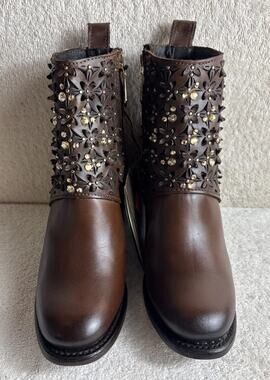 Cuadra Ladies Austrian Crystal Brown Leather Booties Size 6.5 M 74499